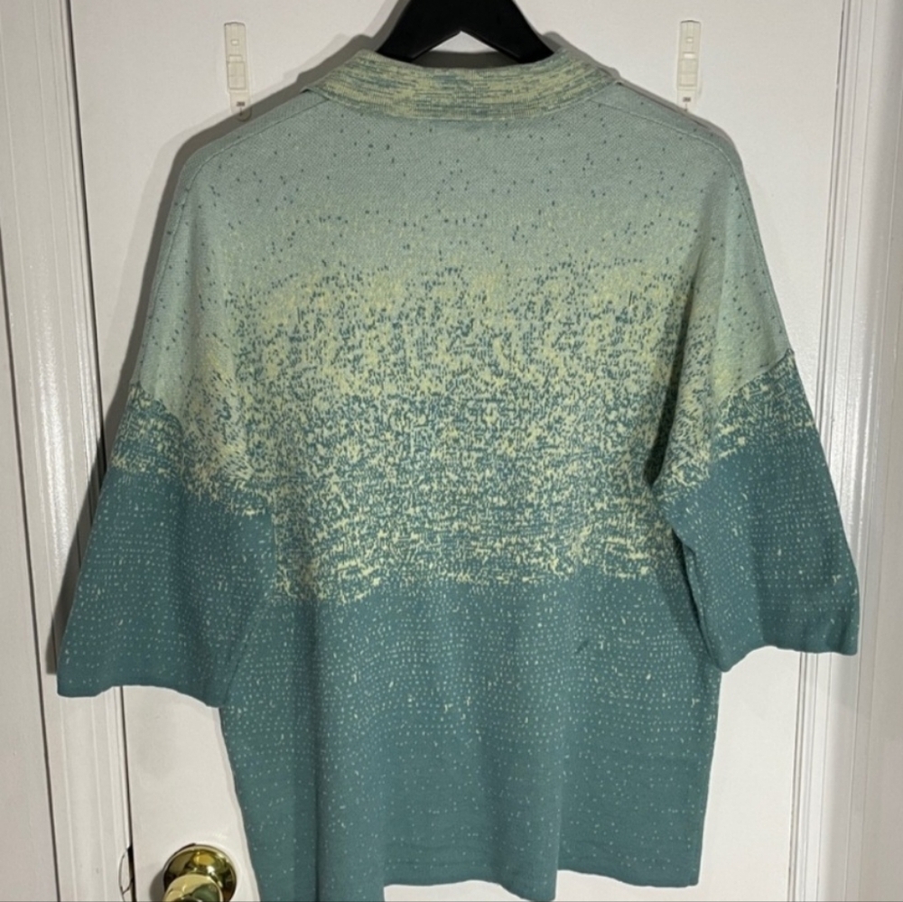 Zara Men’s Green/Sage Ombre Knit Collard Short Sleeve Polo Sweater - Picture 3 of 5